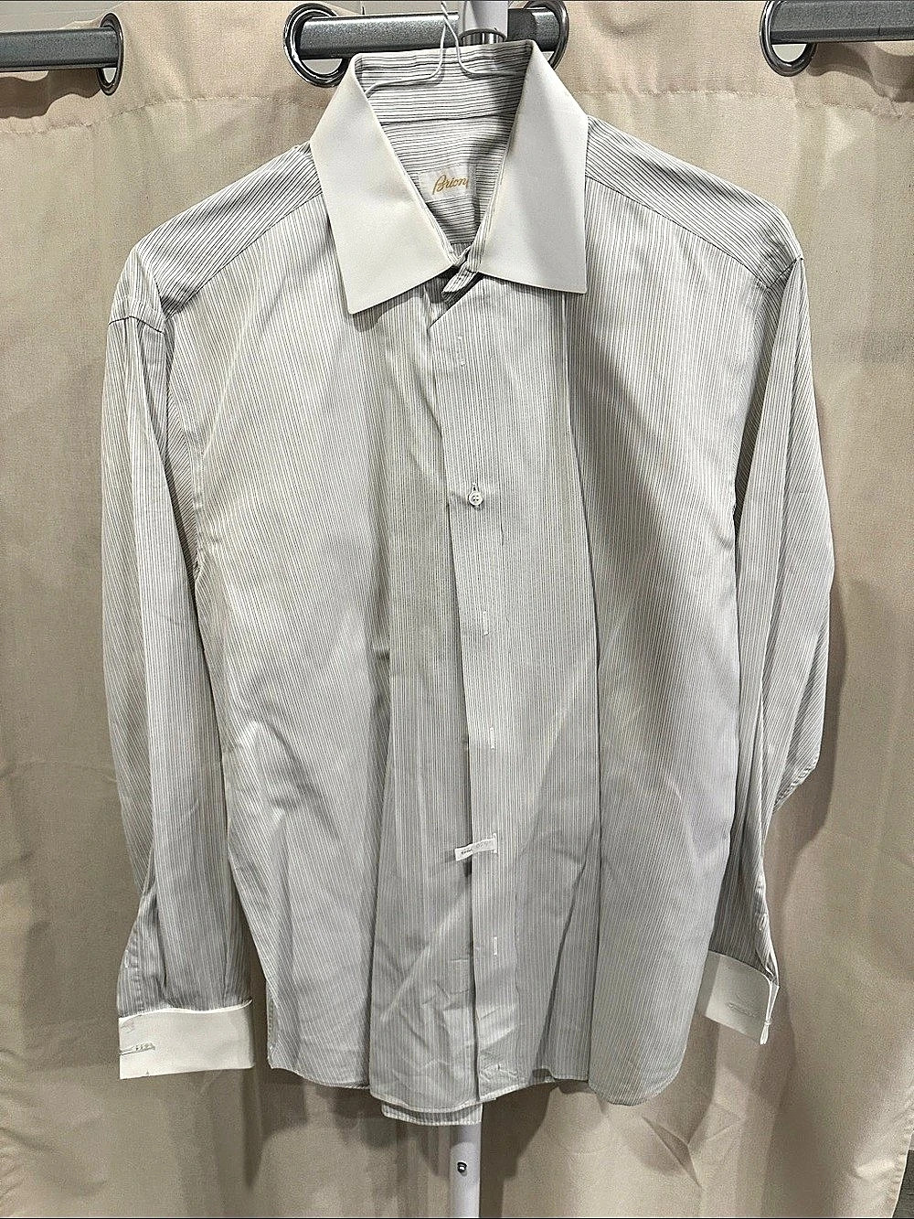 Brioni 100% Cotton Men's Striped Dress Shirt in White & Gray